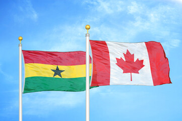 Ghana and Canada two flags on flagpoles and blue sky