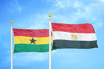 Ghana and Egypt two flags on flagpoles and blue sky