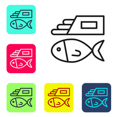 Black line Fish and chips icon isolated on white background. Set icons in color square buttons. Vector.