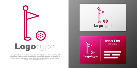 Logotype line Golf flag icon isolated on white background. Golf equipment or accessory. Logo design template element. Vector.