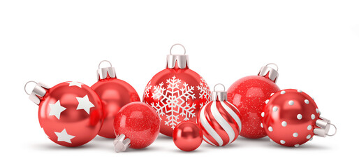 Red Christmas balls with different decorations. Clipping path included