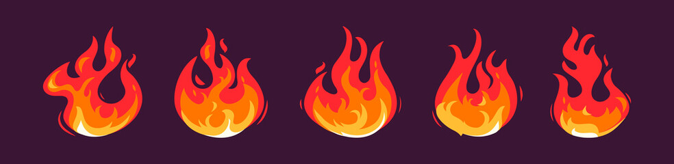 Collection of flat fire icons. Vector illustration.