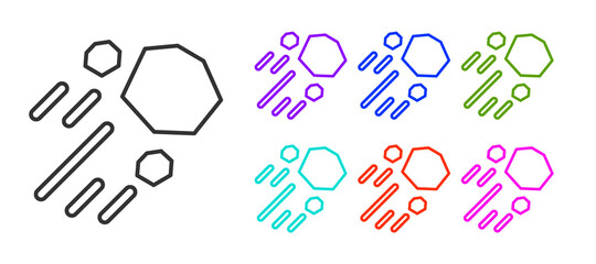 Black line Flying stone icon isolated on white background. Set icons colorful. Vector.