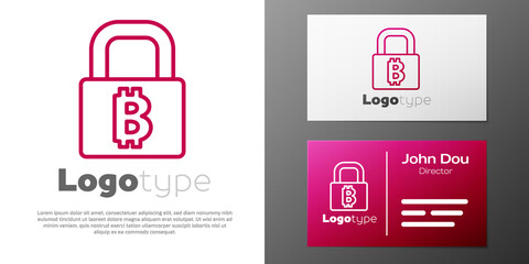 Logotype line Lock with bitcoin icon isolated on white background. Cryptocurrency mining, blockchain technology, security, protect, digital money. Logo design template element. Vector.