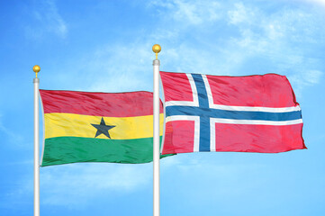Ghana and Norway two flags on flagpoles and blue sky