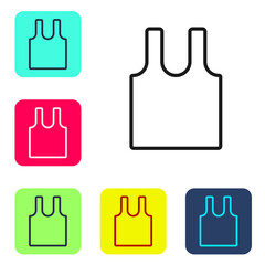 Black line Sleeveless T-shirt icon isolated on white background. Set icons in color square buttons. Vector.