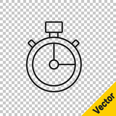 Black line Stopwatch icon isolated on transparent background. Time timer sign. Chronometer sign. Vector.