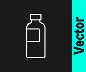 White line Fitness shaker icon isolated on black background. Sports shaker bottle with lid for water and protein cocktails. Vector.