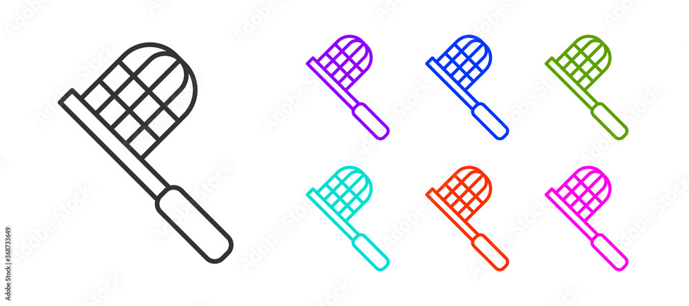 Poster black line butterfly net icon isolated on white background. set icons colorful. vector.