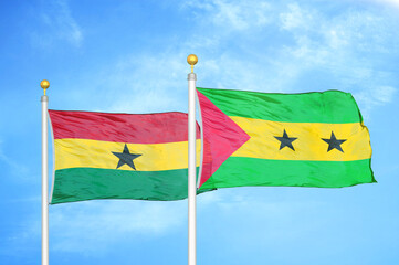 Ghana and Sao Tome and Principe two flags on flagpoles and blue sky