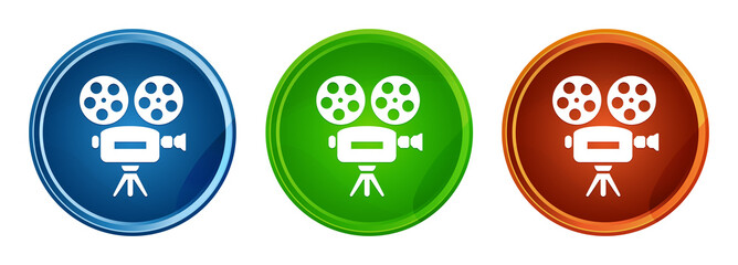 Video camera icon stylish round button set glass design