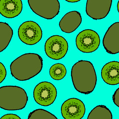 Seamless pattern with hand drawn fruits elements kiwi. Vegetarian wallpaper. For design packaging, textile, background, design postcards and posters.