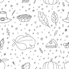 Seamless pattern of Thanksgiving Day illustrations. Vector cartoon background.