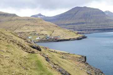Amazing view in Faroe Islands (Denmark, Europe). Beautiful Panoramic Scene Of Nordic Islands