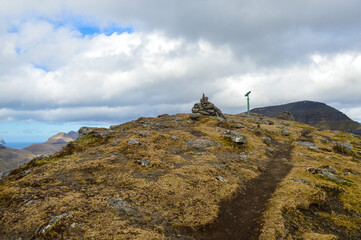 Amazing view in Faroe Islands (Denmark, Europe). Beautiful Panoramic Scene Of Nordic Islands