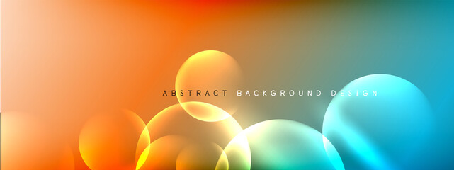Vector abstract background liquid bubble circles on fluid gradient with shadows and light effects. Shiny design templates for text