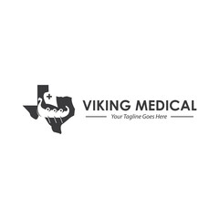 illustration vector graphic of texas map with negative spaces of Viking ship and a health cross