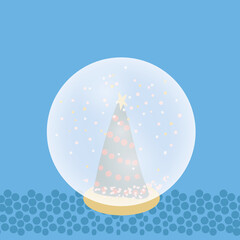 Snow globe with christmas tree vector illustration. Seasonal winter gift toy.