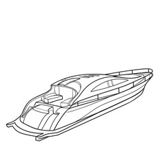 motor boat sketch, coloring book, isolated object on white background, vector illustration,
