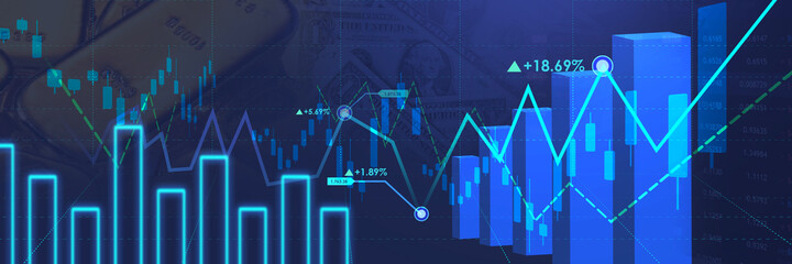 Financial stock market lines charts uptrend line  3D Rendering.