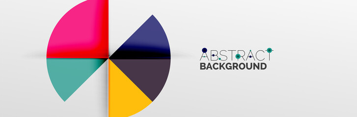 Bright color circles, abstract round shapes and triangles composition with shadow effects. Vector modern geometric design template