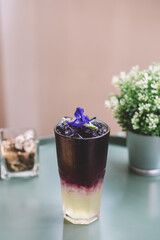 Butterfly pea flower ice lemonade, summer cold beverage