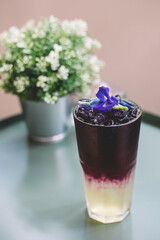 Butterfly pea flower ice lemonade, summer cold beverage