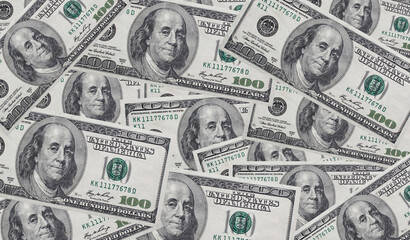 Background with money american hundred dollar bills. Money background. Screen full of dollars. Lots...