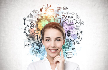 Smiling woman and her business plan