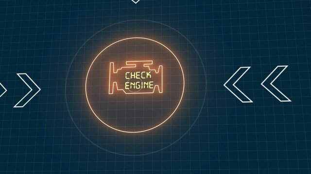 Check engine light symbol that pops up on dashboard when something goes wrong with the engine