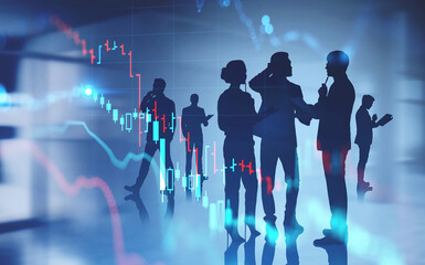 Business people in office, financial graph