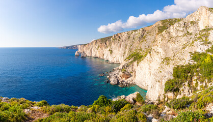 Fototapeta na wymiar Plakaki cape with amazing cliffs on western coast of Zakynthos island.