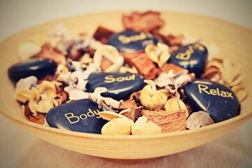 Massage lava stones. Concept for massage, relaxation and mental health.