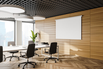 Poster in wooden open space office corner