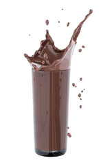 Chocolate splash in glass, food and drink illustration,abstract swirl background, 3d rendering