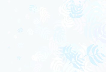 Light BLUE vector doodle texture with leaves.