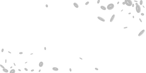 Indian rupee coins falling. Scattered black and wh