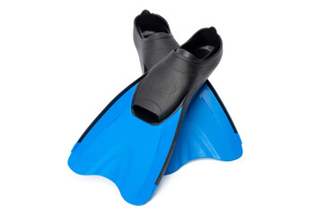 Blue diving fins on a white background