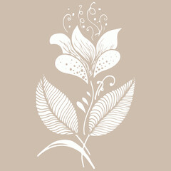 Vector silhouette of hand drawn tropical flowers. Floral illustration in sketch style. Summer background with tropical flowers for travel or t shirt. Isolated