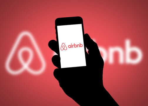 AIRBNB - mobile device with Airbnb app in Munich Germany - July 25, 2020
