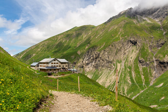 View of Kemptner hut in the alps, Germany