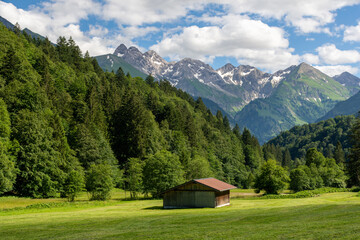 View of Mädelegabel and Hochfrottenspitze in summer, Germany