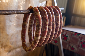Traditional Zinkovsky home-made sausage in Ukraine.
