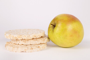 Rice balls with apple fiber on a white background.