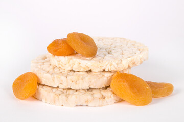 Rice biscuits with a kuraga on a white background.