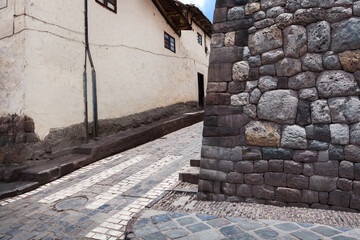 Pedestrian crossing in old town. Cusco. Peru.
