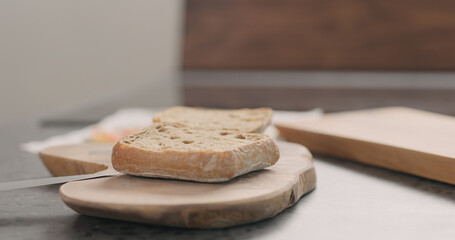 ciabatta to make sandwich on wood board