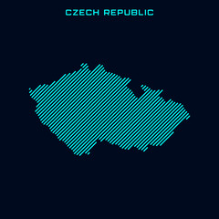 Czech Republic Striped Map Vector Design Template On Blue Background