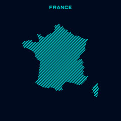 France Striped Map Vector Design Template On Blue Background