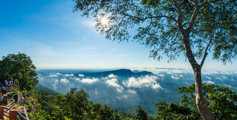 SISAKET, THAILAND - July 26, 2020: tourist See the beautiful cliffs, white mist, at Pha Mor E Daeng National Park, Sisaket Province, Thailand. © Sun Image